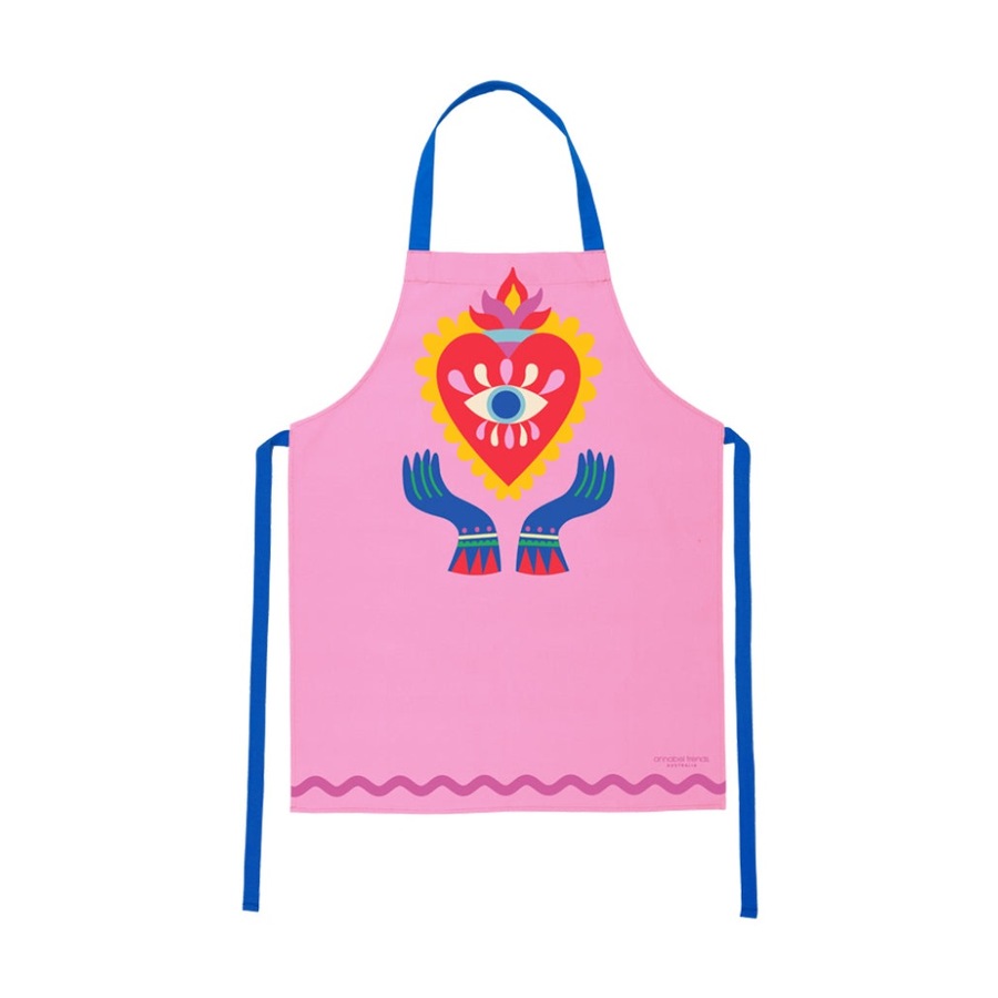 2PK Annabel Trends Pink Kitchen Apron W/ Fiesta Heart Print 100% Cotton 60x78cm