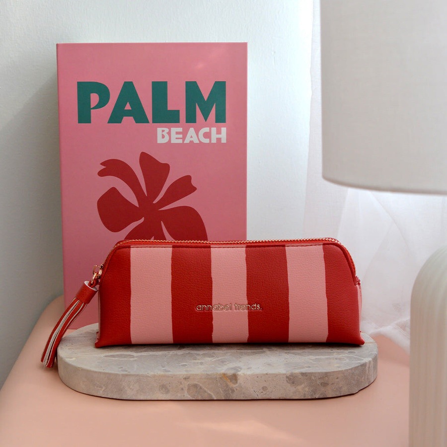2PK Annabel Trends Vanity Bag Mini Storage Organiser 21x8cm Red Stripe