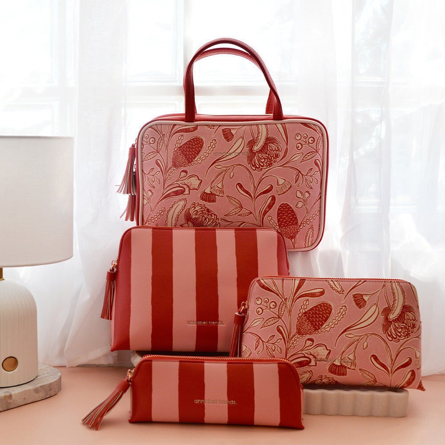 2PK Annabel Trends Vanity Bag Mini Storage Organiser 21x8cm Red Stripe