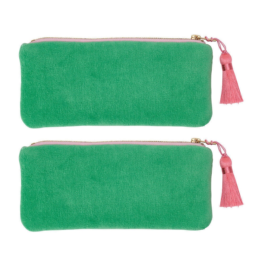 2PK Annabel Trends Velvet Makeup Pouch Travel Organiser 20.5cm Meadow Green