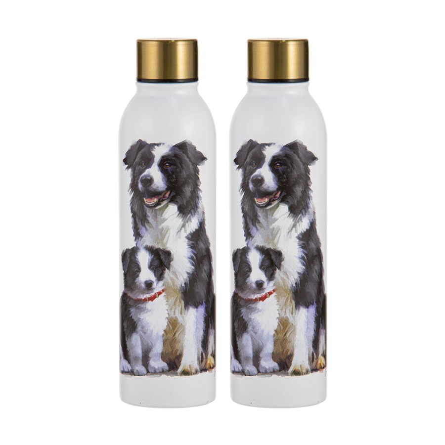 2PK Ashdene Puppy Love Border Collie Drink Bottle 24.5cm Water Container White