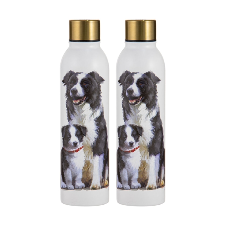 2PK Ashdene Puppy Love Border Collie Drink Bottle 24.5cm Water Container White
