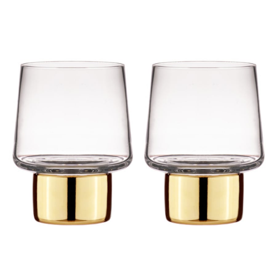 2PK Aurora Crystal Clear 200ml Footed Glass Tumbler Drink Cup Glasses Set Gold