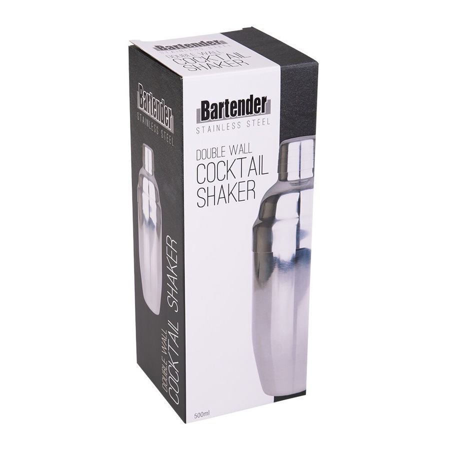 2PK Bartender Stainless Steel Double Wall Cocktail Shaker Mixer Barware 500ml
