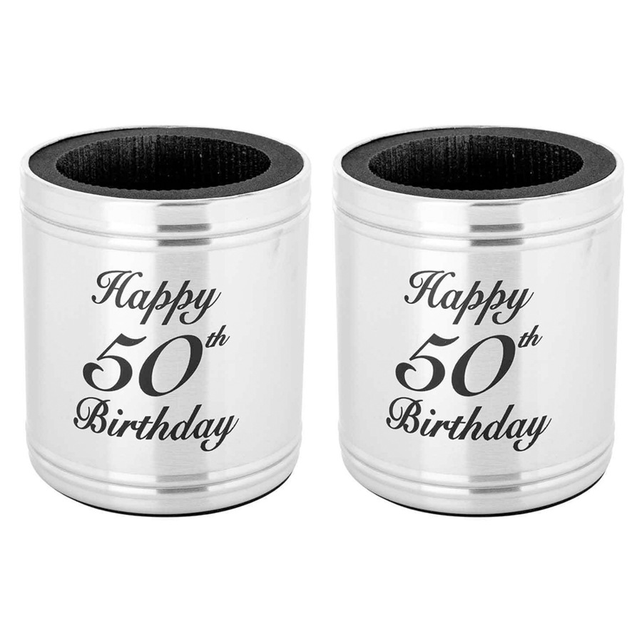 2PK Beer/Soda Can Bottle Happy 50th Birthday Stubby Holder Stainless Steel 375ml