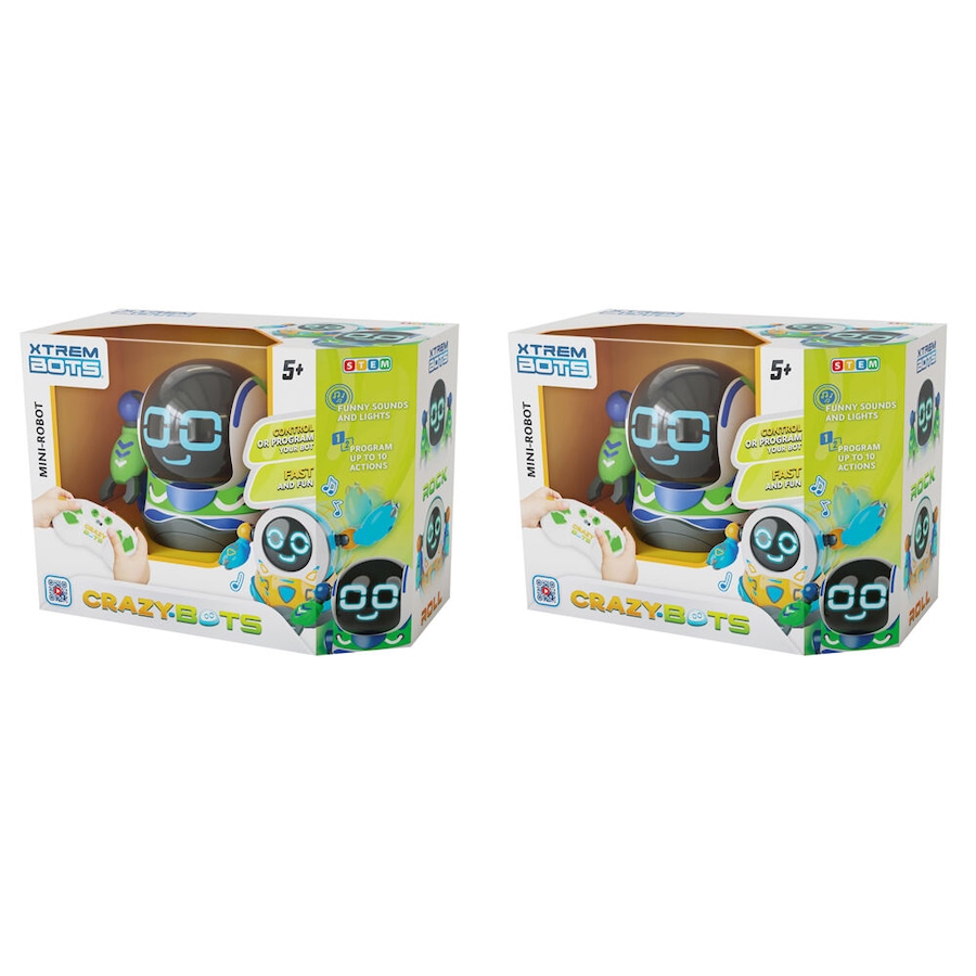 2PK Blue Rocket Xtrem Bots Control/Program Crazy Bots Rock with Lights 4y+