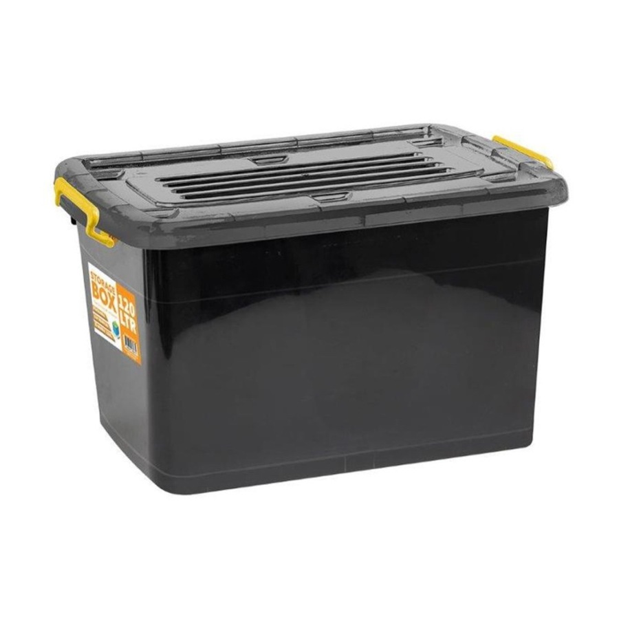 2PK Braz 120L Plastic Storage Container Box W/ Lid & Handles 72x52x43.5cm Black