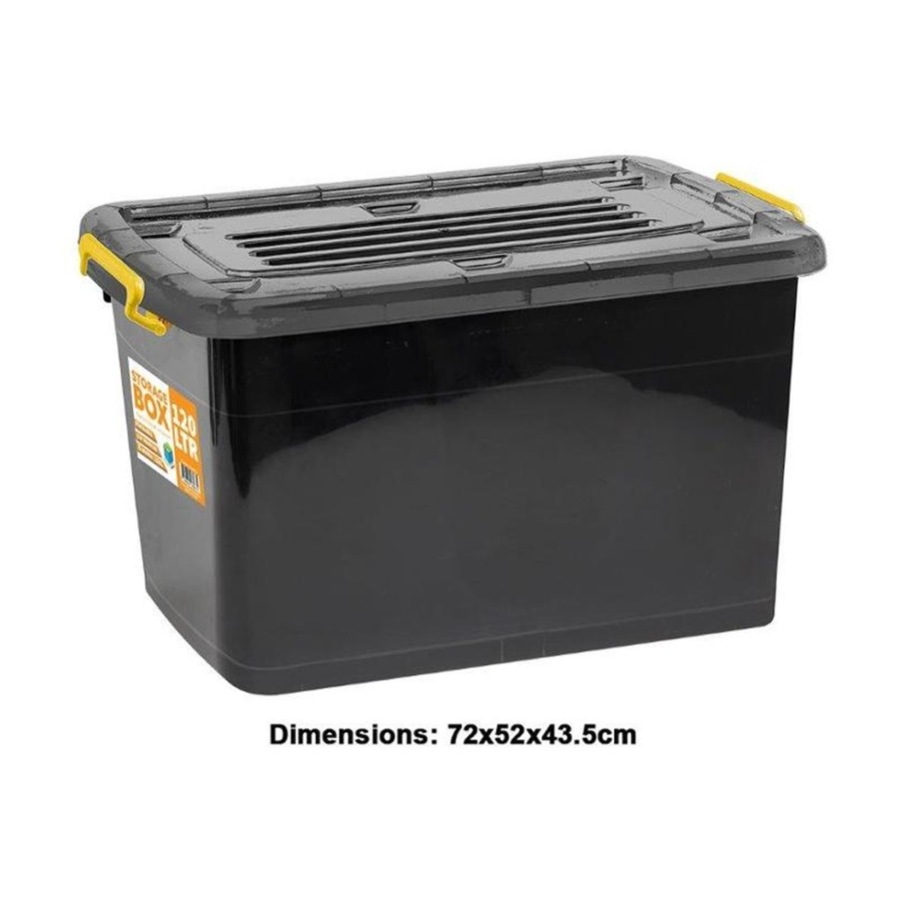 2PK Braz 120L Plastic Storage Container Box W/ Lid & Handles 72x52x43.5cm Black