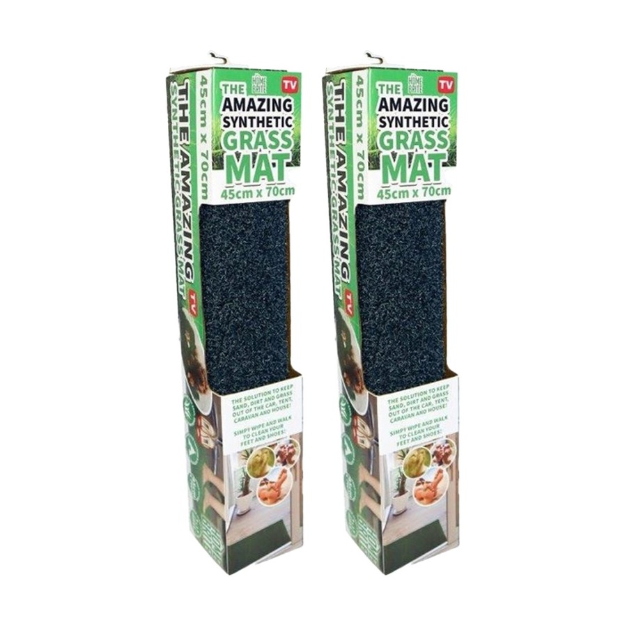 2PK Braz Indoor Outdoor Synthetic Grass Door Mat 70x45cm Green Assorted