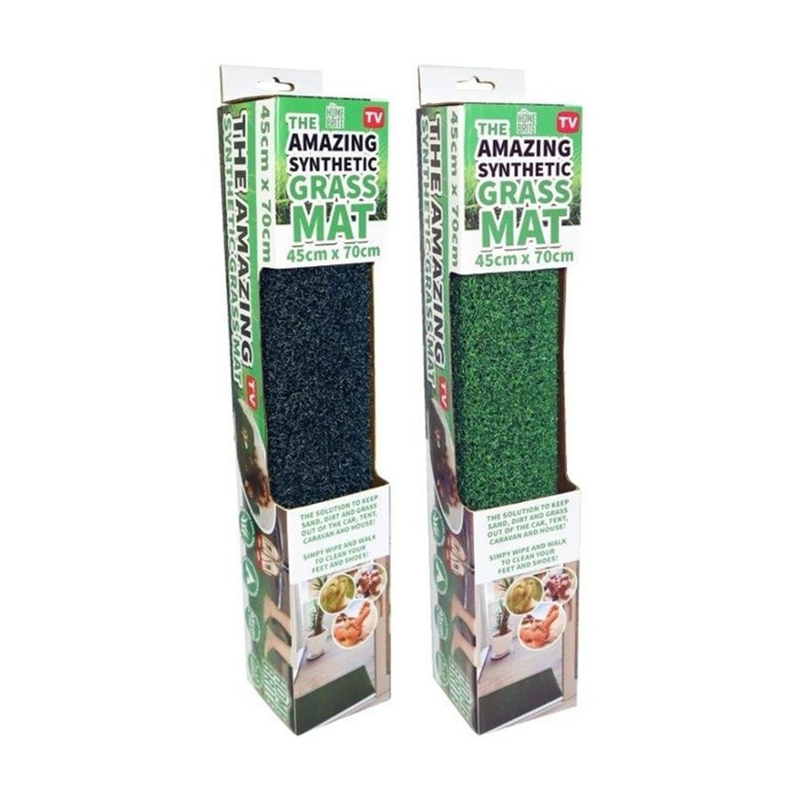 2PK Braz Indoor Outdoor Synthetic Grass Door Mat 70x45cm Green Assorted