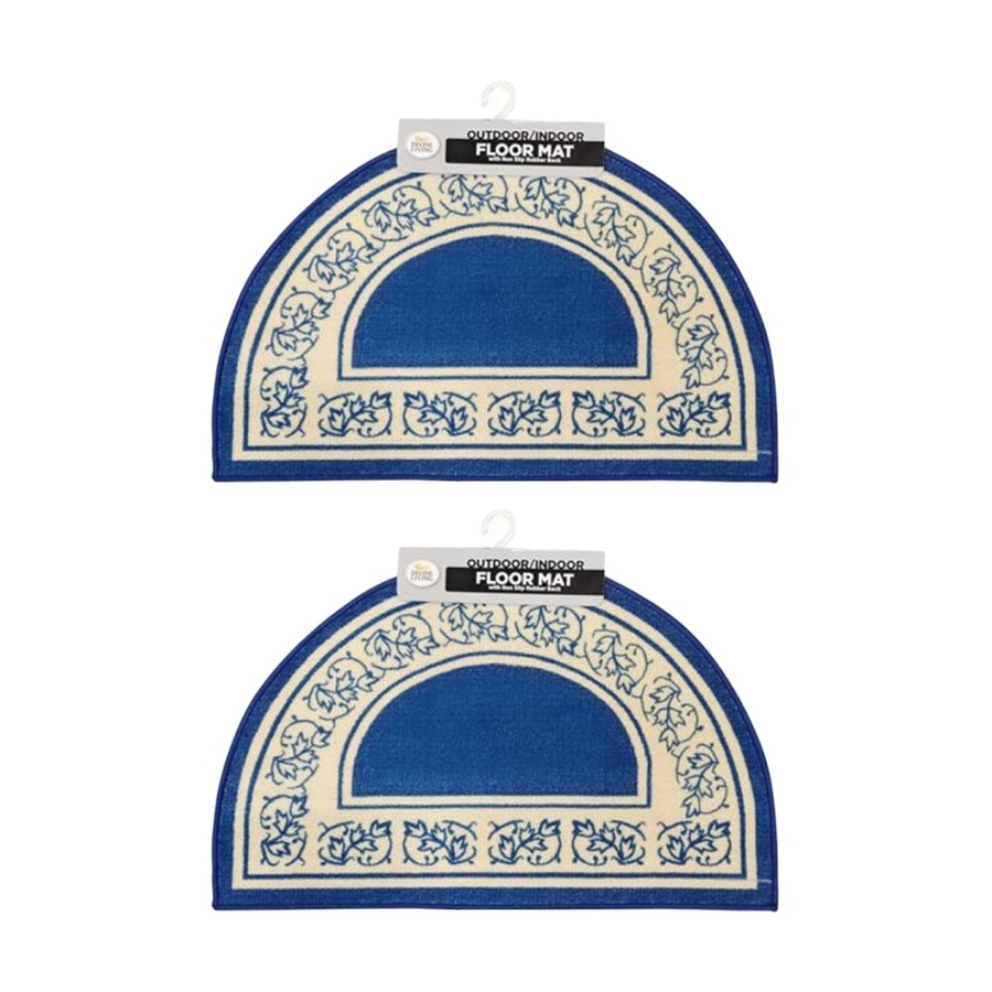 2PK Braz Outdoor Indoor Non Slip Latex Semi Circle Doormat 50x80cm Assorted