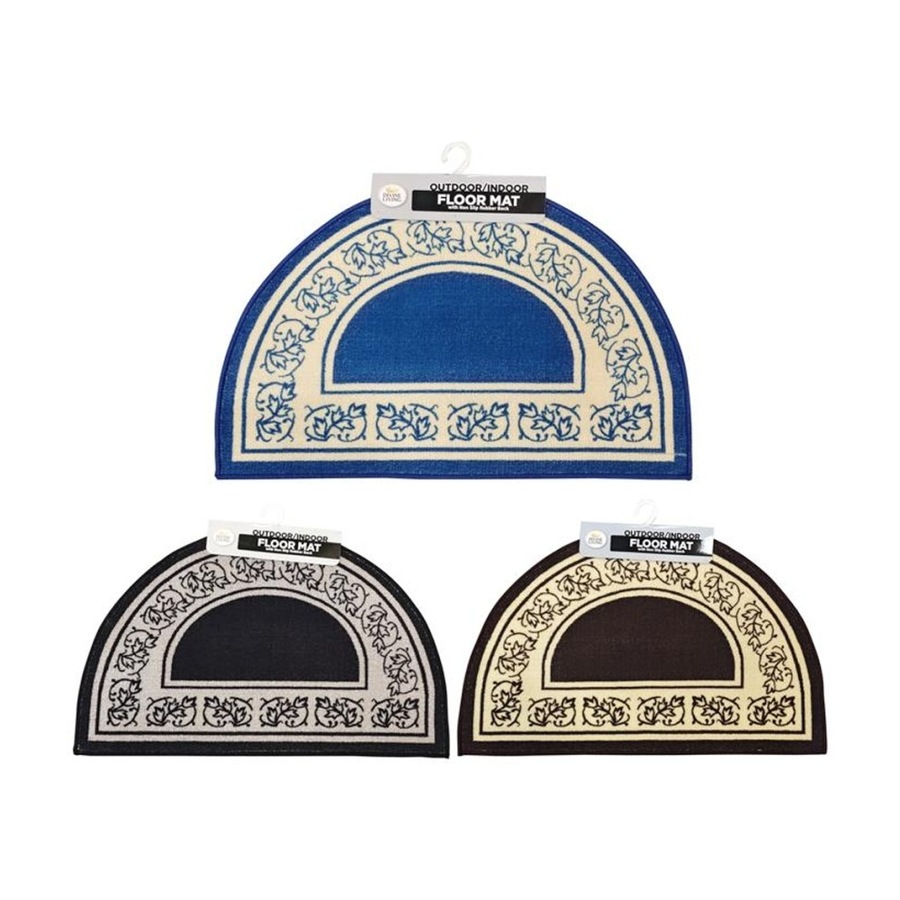 2PK Braz Outdoor Indoor Non Slip Latex Semi Circle Doormat 50x80cm Assorted