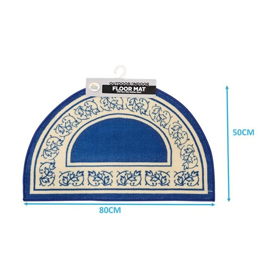 2PK Braz Outdoor Indoor Non Slip Latex Semi Circle Doormat 50x80cm Assorted