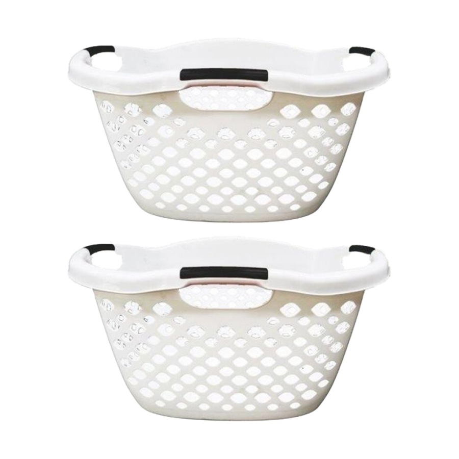 2PK Braz Plastic Hip Hugger Laundry Basket W/ Handles 65x45x36cm Assorted