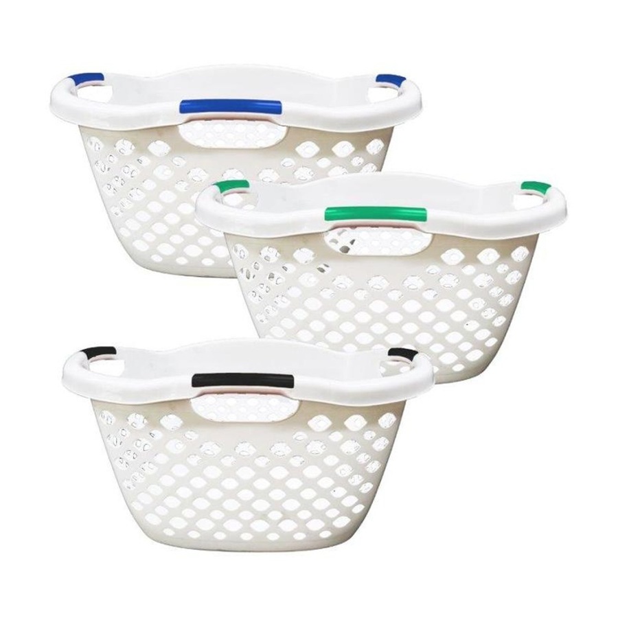 2PK Braz Plastic Hip Hugger Laundry Basket W/ Handles 65x45x36cm Assorted