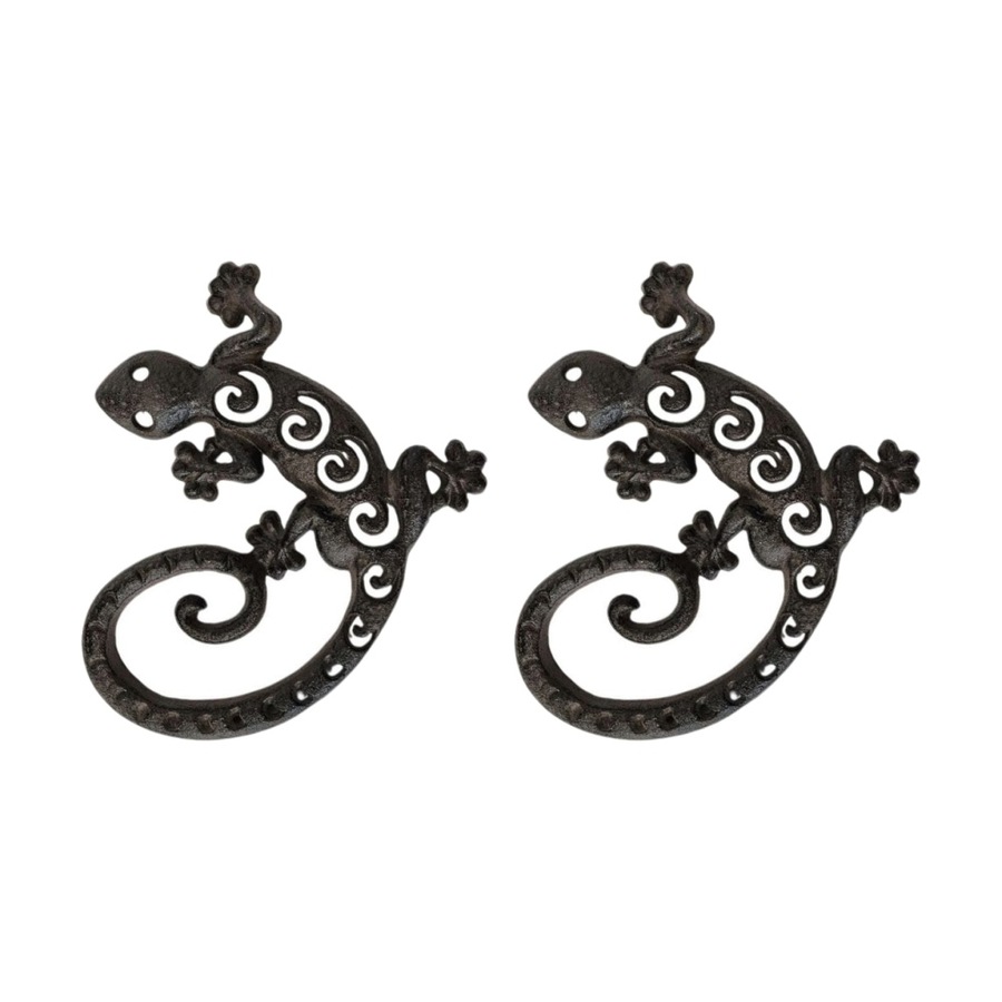 2PK Bronrob Cast Iron Gecko Ornament Indoor/Outdoor Garden Decor 20x17.5cm