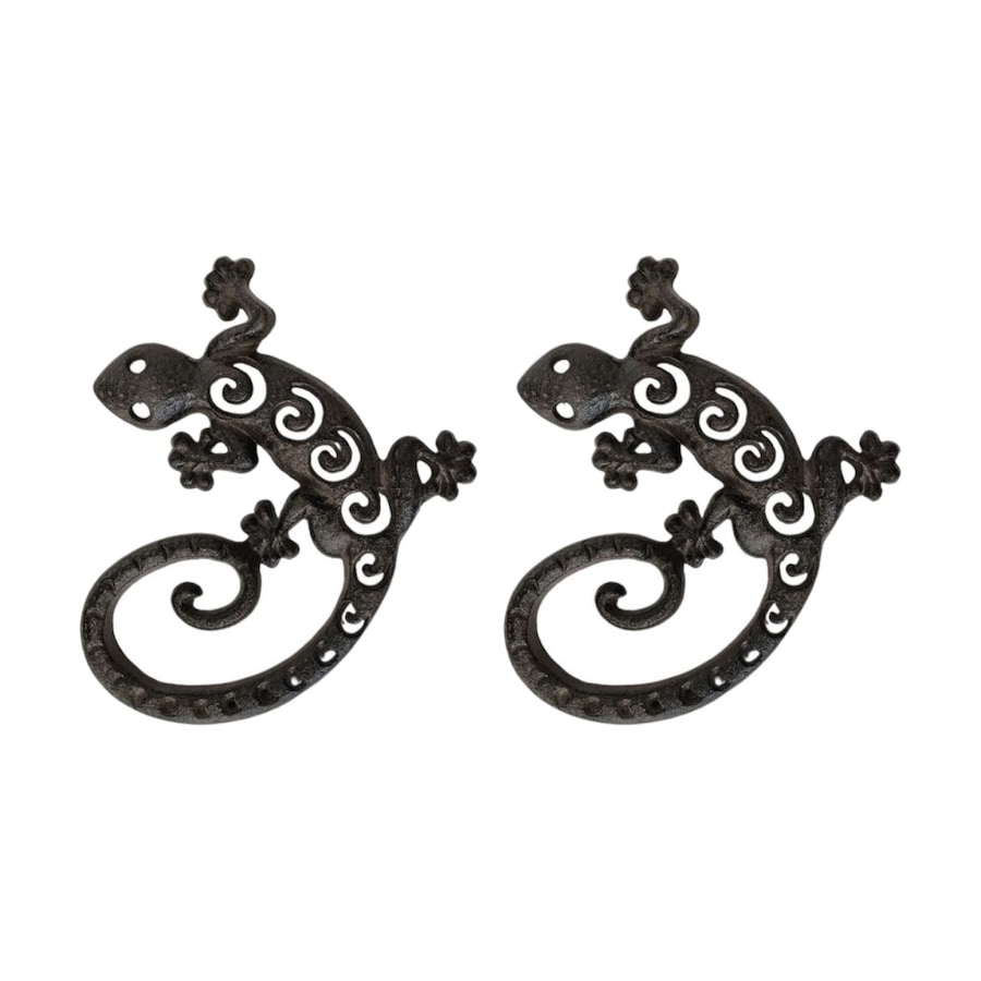 2PK Bronrob Cast Iron Gecko Ornament Indoor/Outdoor Garden Decor 20x17.5cm