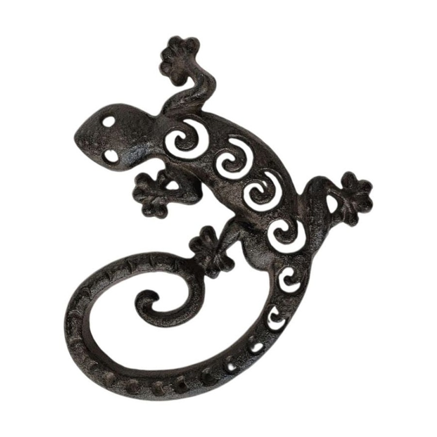 2PK Bronrob Cast Iron Gecko Ornament Indoor/Outdoor Garden Decor 20x17.5cm