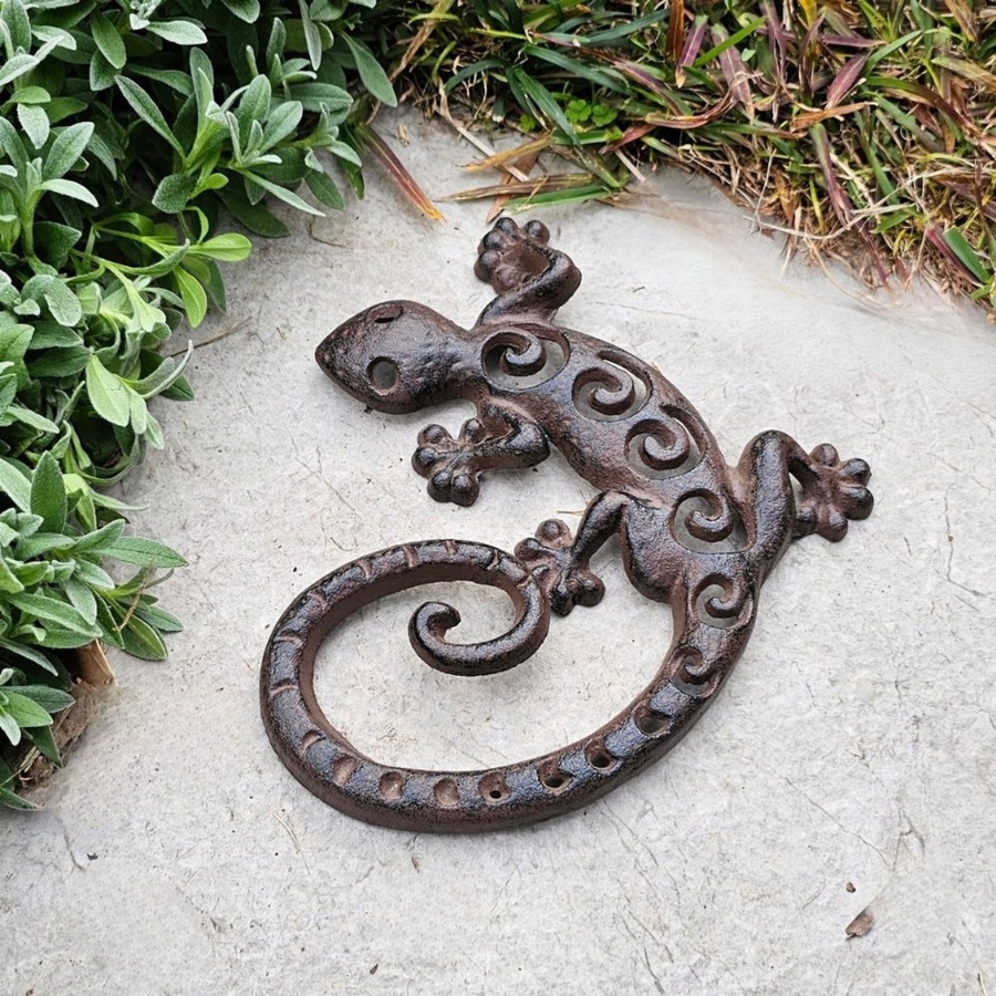2PK Bronrob Cast Iron Gecko Ornament Indoor/Outdoor Garden Decor 20x17.5cm