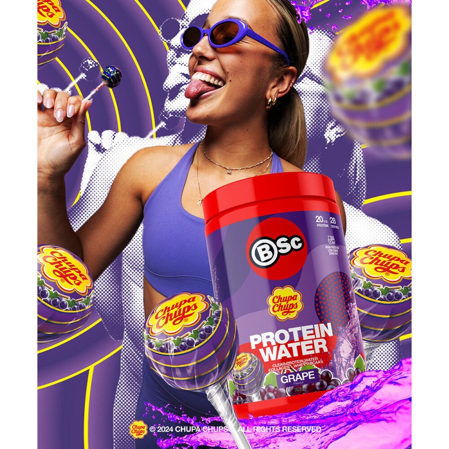 2PK BSc x Chupa Chups Protein Water Drink Mix Post Workout 14 Serves 350g Grape