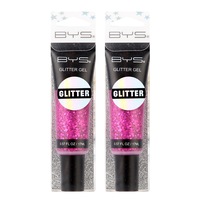 2PK BYS Pink Glitter/Sparkle 17ml Makeup/Cosmetic Beauty Skin/Hair Quick Dry/Set