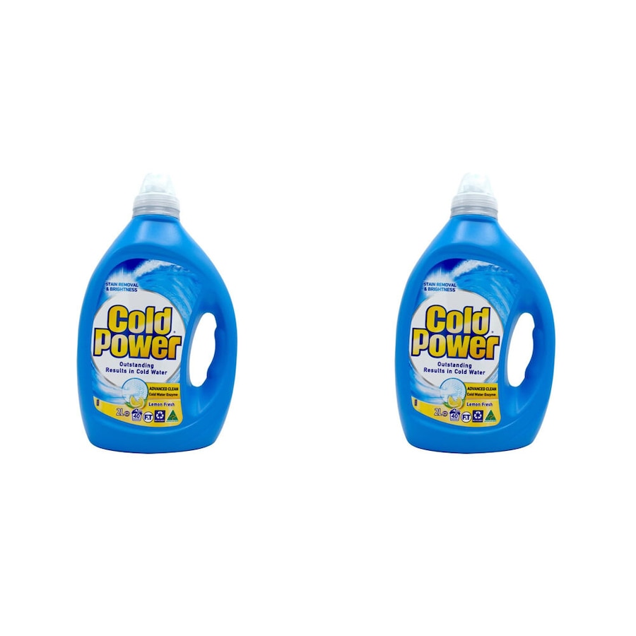 2PK Cold Power 2L Laundry Liquid Front & Top Loader Clean Lemon Fresh Scent