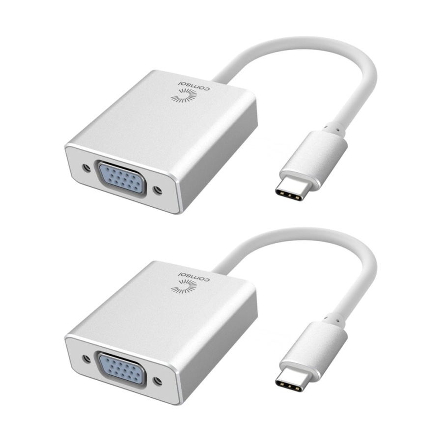Buy 2PK Comsol USB-C Male to VGA Female Monitor Computer Adaptor Silver ...
