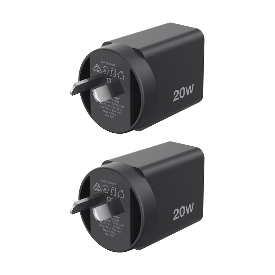 2PK Comsol USB-C Wall Fast Charge Compact Universal Charger Black 20W