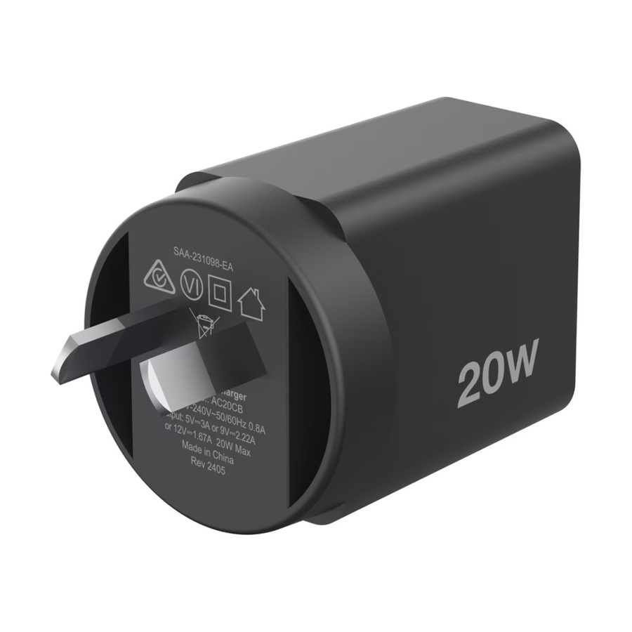 2PK Comsol USB-C Wall Fast Charge Compact Universal Charger Black 20W