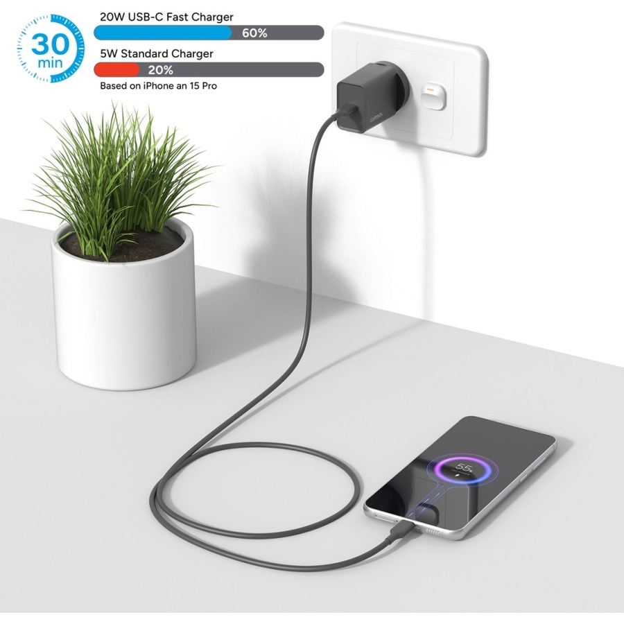 2PK Comsol USB-C Wall Fast Charge Compact Universal Charger Black 20W