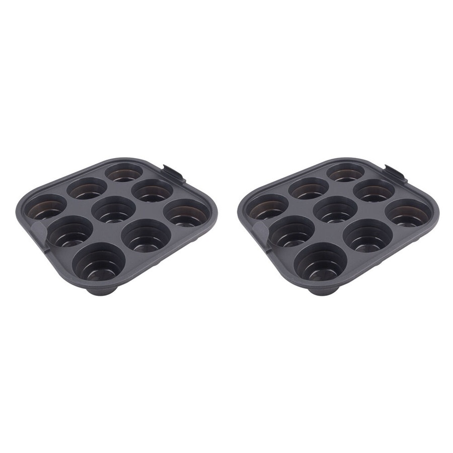 2PK Daily Bake Silicone Square Collapsible Air Fryer 9-Cup Mini Muffin Pan 22cm