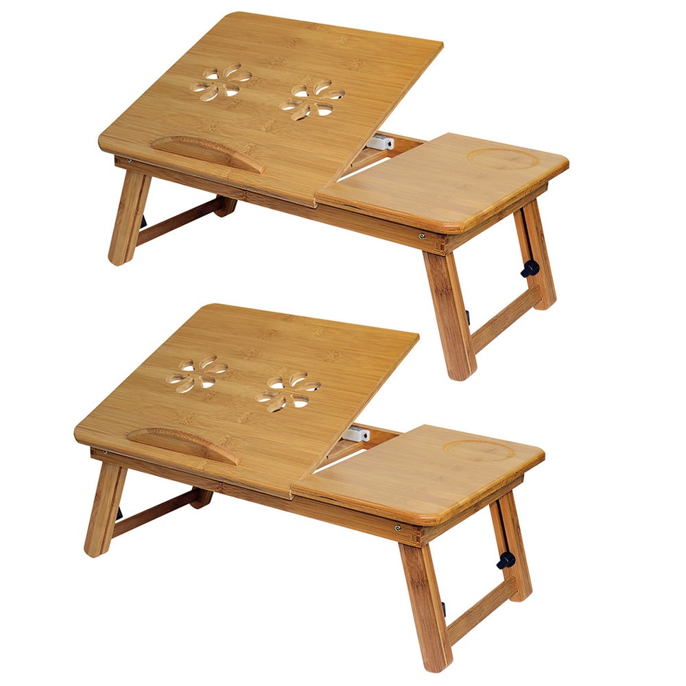 2PK Deluxe Bamboo Laptop Table/Portable Work Station/Desk/Tray Tilt/Foldable