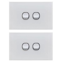2PK Doss ASW1 115mm Acrylic Wall Plate 2 Gang Light Power Switch 2 Way On/Off WH