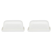 2PK Ecology Fine Bone China Canvas Kitchen Butter Storage Dish w/ Tray - White