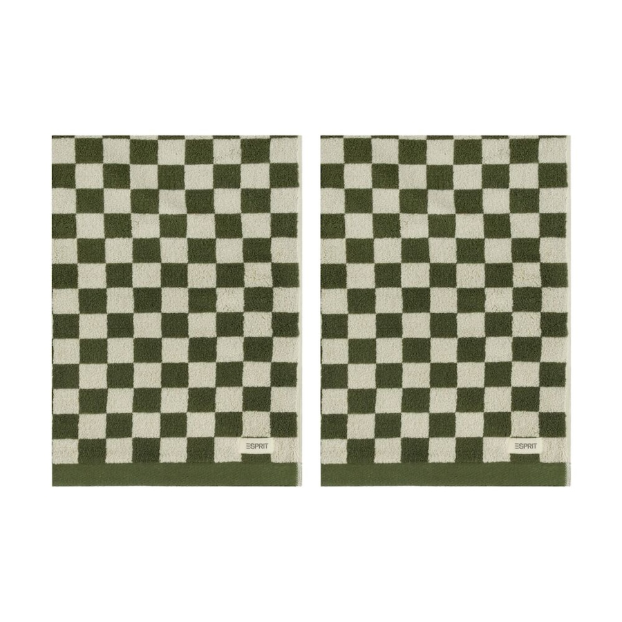 2PK Esprit 550GSM Zenith Bathroom Cotton Bath Towel Checkered Olive Khaki Green