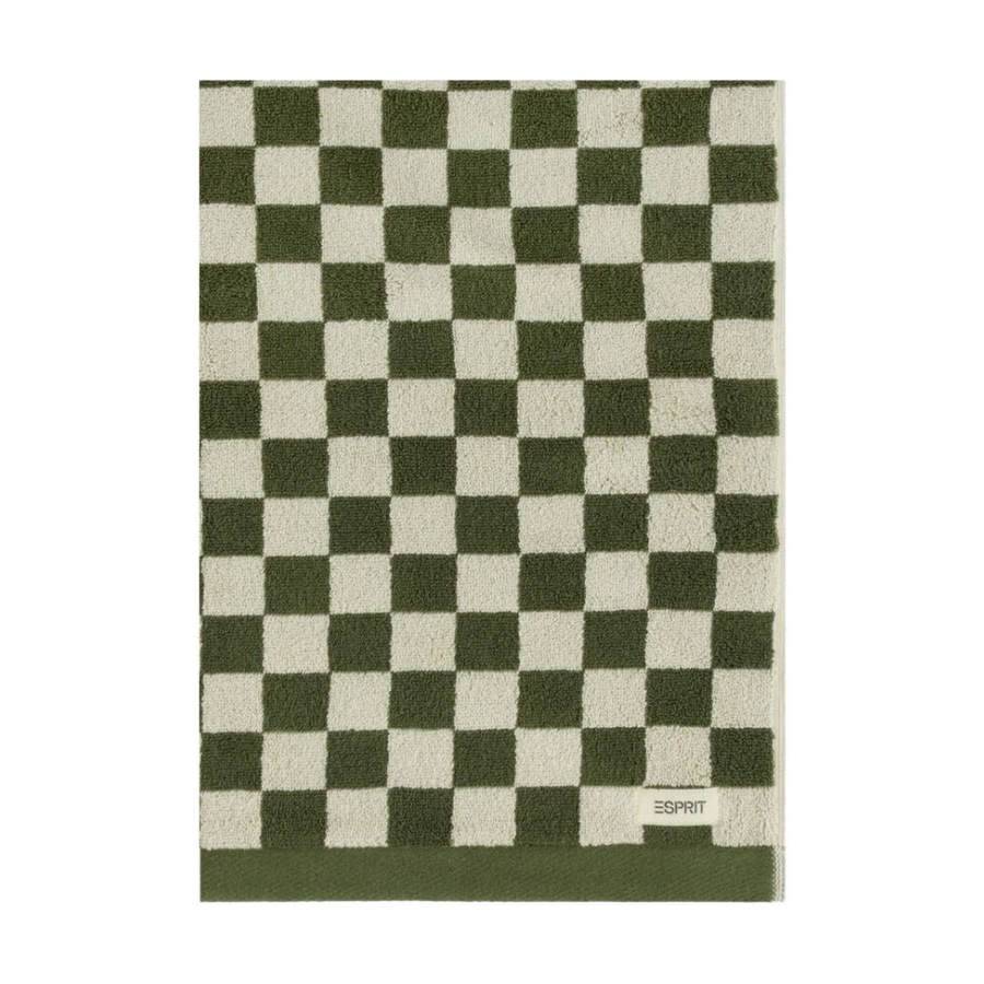 2PK Esprit 550GSM Zenith Bathroom Cotton Bath Towel Checkered Olive Khaki Green