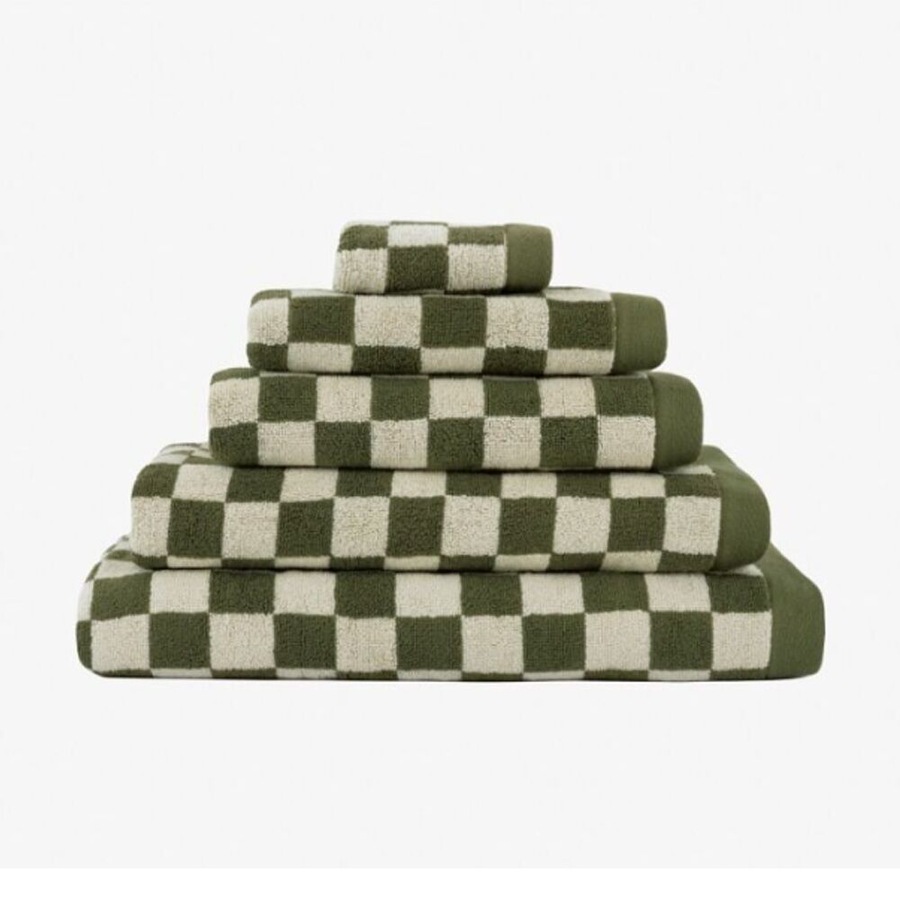 2PK Esprit 550GSM Zenith Bathroom Cotton Bath Towel Checkered Olive Khaki Green