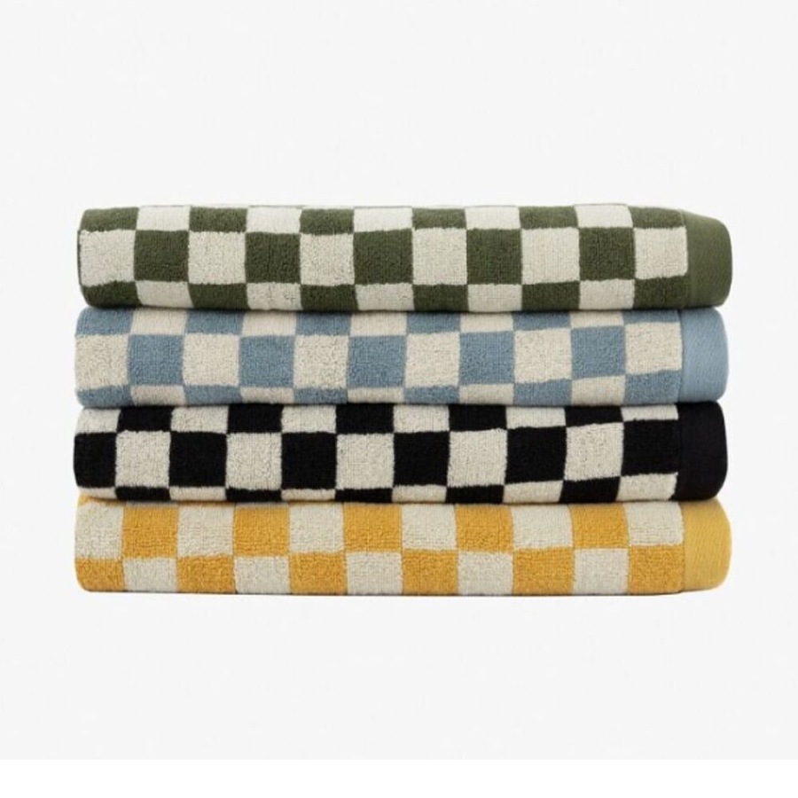 2PK Esprit 550GSM Zenith Bathroom Cotton Bath Towel Checkered Olive Khaki Green