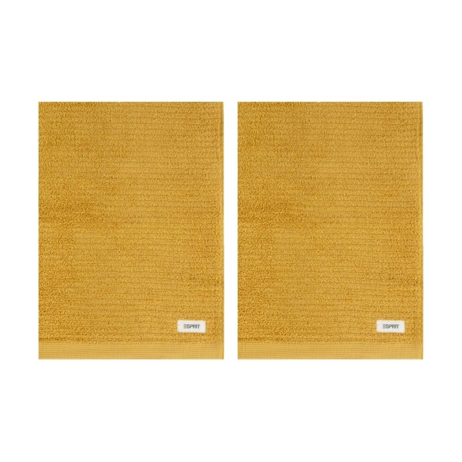 2PK Esprit 600GSM Porto Bathroom Ribbed Hand Towel 45x65cm Honey Yellow