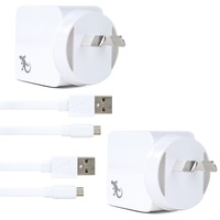 2x Gecko USB 2.4A Wall Charger w/1.5m Micro-USB Cable for Smartphones/Cameras WH
