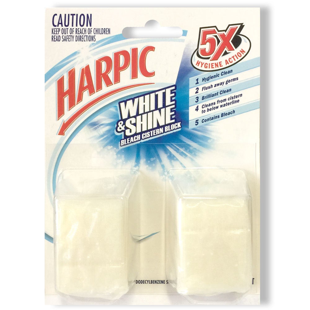 2PK Harpic White Shine Toilet Cistern/Bowl Flush Cleaner/Bleach Block Cleaning