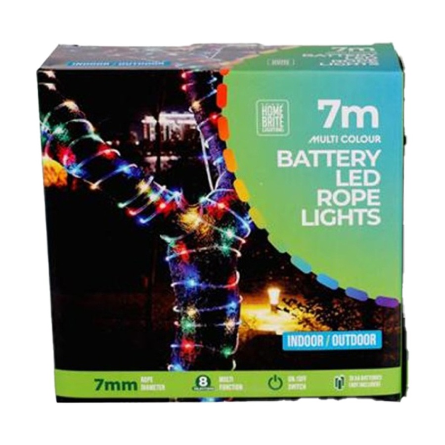 2PK Home Brite Battery Operated Outdoor LED Rope String Lights 7 Metres Assorted