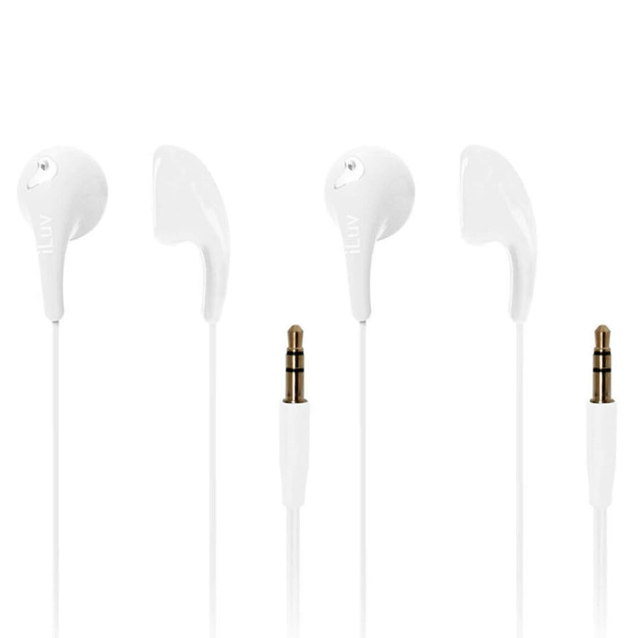 2PK iLuv White Bubble Gum 2 Earphones/Headphones In-Ear for iPhone/Android/iPod