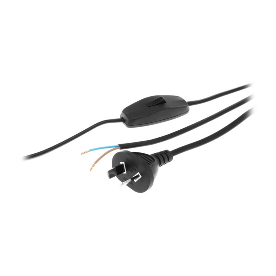 2PK Inline Switch Power Lead Black 3M 2 Core Cord with 3 Metre Cable
