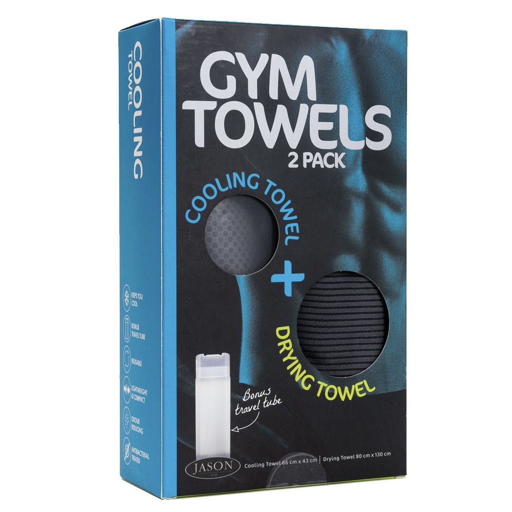 2PK Jason Sports Gym Drying/Cooling Outdoor Towel Set w/ Reusable Tube Charcoal Australia
