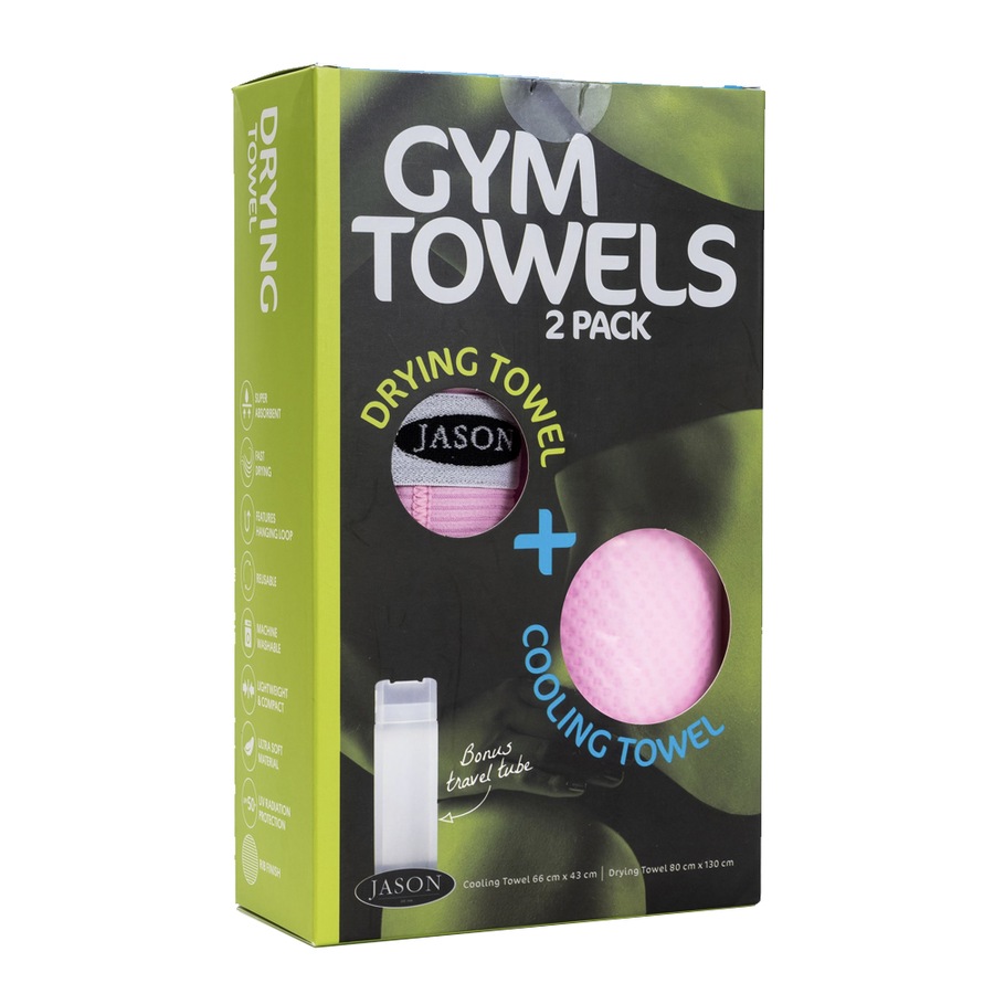 2PK Jason Sports Gym Drying/Cooling Outdoor Towel Set w/ Reusable Tube Pink