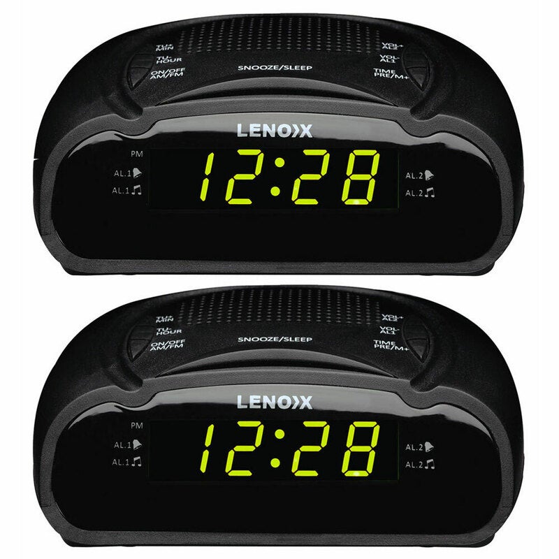 2PK Lenoxx AM/FM Station Radio Digital LED Dual Alarm Clock Sounds Snooze/Sleep