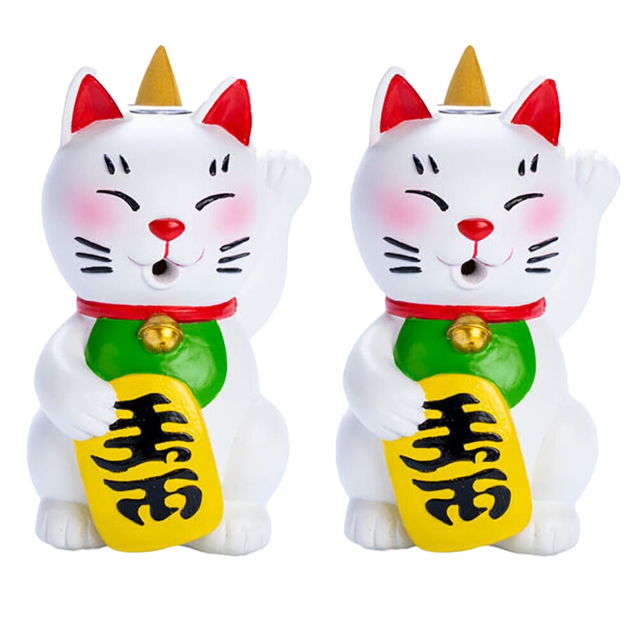 2PK Lucky Cat Backflow Burner Lucky Kitty Incense Burner Home/Room Decor White