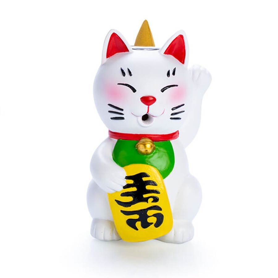 2PK Lucky Cat Backflow Burner Lucky Kitty Incense Burner Home/Room Decor White