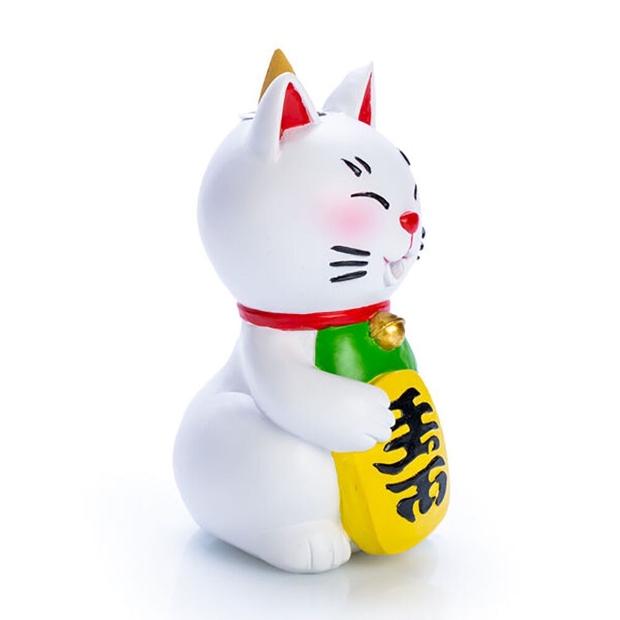 2PK Lucky Cat Backflow Burner Lucky Kitty Incense Burner Home/Room Decor White